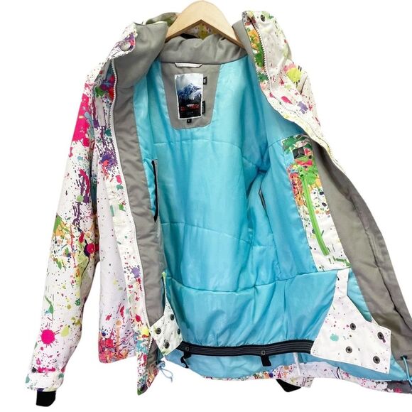 GSOU Snow 10K Waterproof Ski Snowboard Jacket White Paint Splatter Size Large - Picture 6 of 15